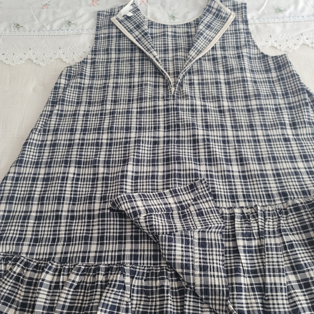 COS Plaid Sleeveless Seersucker, Dress With Hidden Pockets, Size 14 - Picture 5 of 5